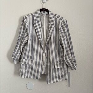 NWT Carole Wren Women's Size Large Multicolor Striped Linen Blend Blazer Jacket